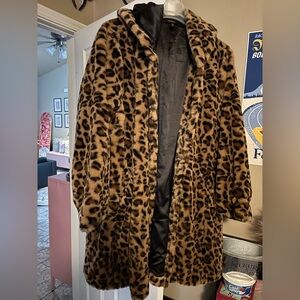 leopard print faux fur coat